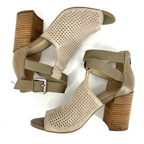 Marc Fisher Taupe Gabie Stacked Heel Open Toe Suede Ankle Strap Sandal 8.5 - Picture 6 of 9